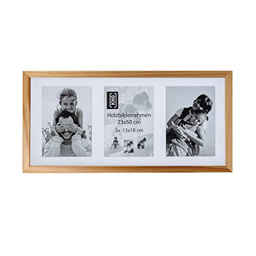 KHG Massivholz-Bilderrahmen lackiert mit stabilem Glas und Passepartout, Ideal für Portraits, Urkunden, Poster, Puzzles & Collagen - Natur, 23x51 cm von KHG