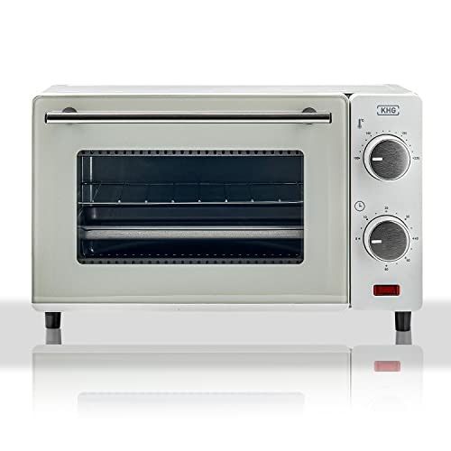 KHG Minibackofen MBO-10W aus Metall in weiß mit Ober-/Unterhitze, 10l Garraum, 650 Watt, inkl. Timer, Temperatureinstellung von 100°C-230°C, Entnahmegriff, Grillrost und Backblech von KHG