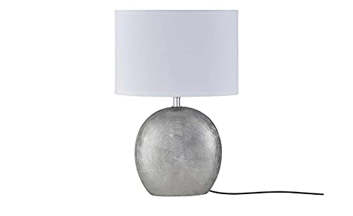 KHG | Moderne Tischlampe in Silber aus Keramik | Leuchtmittelfassung: E14 | Maße: 15,0cm x 37,0cm | Tischleuchte mit Stoffschirm in oval Glamour Tischleuchte von KHG