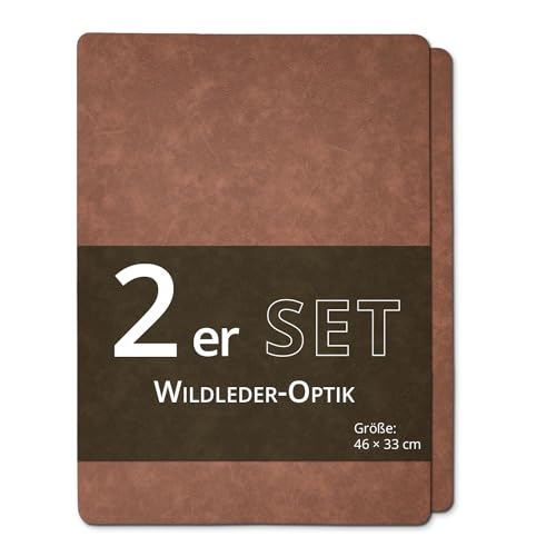 KHG Platzmatte 2er Set Braun Platzset aus Polyester Wildleder-Optik, strapazierfähig, hitzebeständig, abwaschbar, rutschfest, Platzdeckchen 46x33 cm von KHG