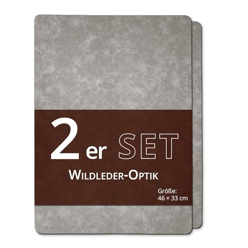 KHG Platzmatte 2er Set Grau Platzset aus Polyester Wildleder-Optik, strapazierfähig, hitzebeständig, abwaschbar, rutschfest, Platzdeckchen 46x33 cm von KHG