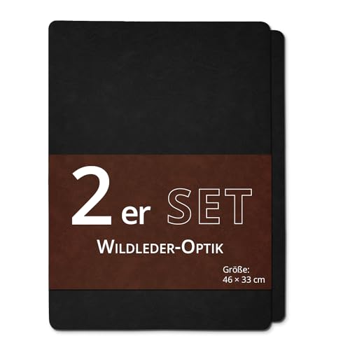 KHG Platzmatte 2er Set Schwarz Platzset aus Polyester Wildleder-Optik, strapazierfähig, hitzebeständig, abwaschbar, rutschfest, Platzdeckchen 46x33 cm von KHG