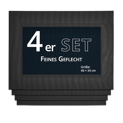 KHG Platzmatte 4er Set anthrazit Platzset aus Polyester Geflecht fein, strapazierfähig, hitzebeständig, abwaschbar, rutschfest, Platzdeckchen 46x34 cm von KHG