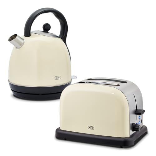 KHG Retro Frühstücksset | Toaster 2 Scheiben mit Brötchenaufsatz, 7 Bräunungsstufen 850W | Wasserkocher 1,7 Liter mit Abschaltautomatik 2200W | 2-teilig Creme KHG Retro Frühstücksset | Toaster 2 Scheiben mit Brötchenaufsatz, 7 Bräunungsstufen 850W | Wasserkocher 1,7 Liter mit Abschaltautomatik 2200W | 2-teilig Creme von KHG
