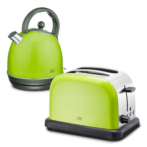 KHG Retro Frühstücksset | Toaster 2 Scheiben mit Brötchenaufsatz, 7 Bräunungsstufen 850W | Wasserkocher 1,7 Liter mit Abschaltautomatik 2200W | 2-teilig Lime Grün KHG Retro Frühstücksset | Toaster 2 Scheiben mit Brötchenaufsatz, 7 Bräunungsstufen 850W | Wasserkocher 1,7 Liter mit Abschaltautomatik 2200W | 2-teilig Lime Grün von KHG