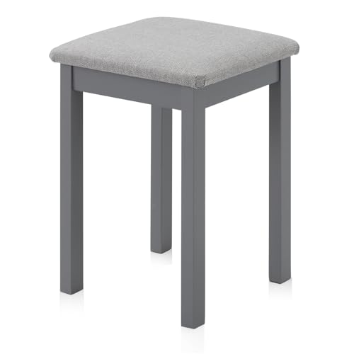 KHG Sitzhocker Holzhocker Grau lackiert, Webstoff gepolstert Flur Garderobenhocker Küchenhocker 36x36x47 cm - Buche Holz Massiv bis 110 kg belastbar - Schminkhocker Landhausstil von KHG