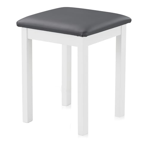 KHG Sitzhocker Holzhocker Weiß lackiert, Kunstleder gepolstert Flur Garderobenhocker Küchenhocker 36x36x47 cm - Buche Holz Massiv bis 110 kg belastbar - Schminkhocker Landhausstil von KHG