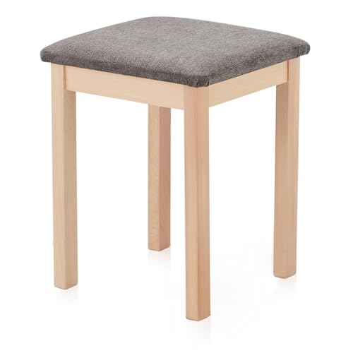 KHG Sitzhocker Holzhocker lackiert, Velours gepolstert Flur Garderobenhocker Küchenhocker 36x36x47 cm - Buche Holz Massiv bis 110 kg belastbar - Schminkhocker Landhausstil von KHG