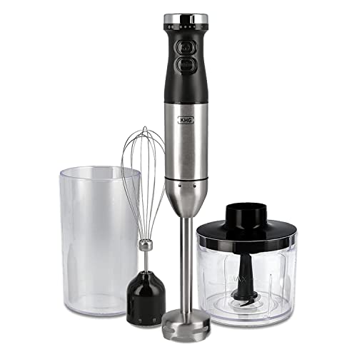 KHG Stabmixer Set Edelstahl 600 Watt | 3 in 1 Multifunktion Pürierstab- Zerkleinerer, Schneebesen, 700 ml Mixbecher | 5 Stufen, Leistung stufenlos verstellbar, Tubro-Taste von KHG