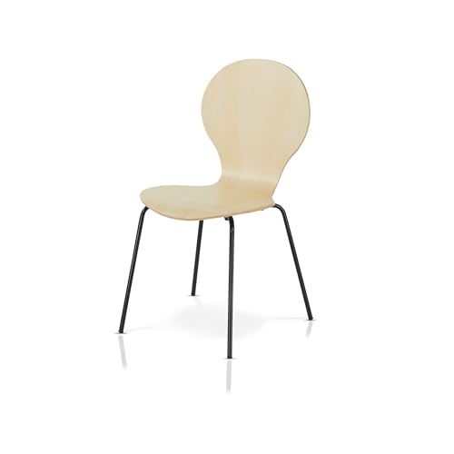 KHG Stapelstuhl Esszimmerstuhl Stuhl aus Schichtholz mit Birke-Dekor - Sitzhöhe 45 cm, Stuhlbeine aus Metall - stapelbar für Esszimmer Gastronomie Büro von KHG