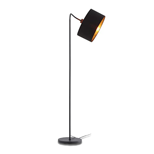 KHG Stehlampe in schwarz, Bodenleuchte mit schwenkbarem Lampenschirm aus Stoff innen mit goldenen Akzenten, Lampe im Industrial Look, E27 Fassung ohne Leuchtmittel, Leuchte mit Fußtretschalter von KHG