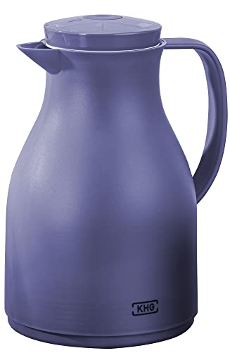 KHG Isolierkanne 1 Liter Marineblau | Quick Press & Drehverschluss | außen Kunststoff matt | innen Glas BPA-frei | Thermoskanne 1l für heiße & kalte Getränke mit präzisem Ausgießer von KHG