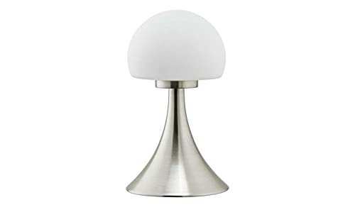 KHG | Tischlampe in Silber mit Lampenschirm aus Glas | Leuchmittel: LED | Maße: 26cm x 15,0cm Ø | Funktion: LED-Tischleuchte 1-flammig | Nachttischlampe von KHG