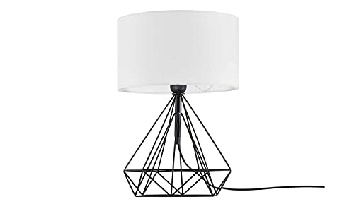 KHG | Tischlampe in schwarz/weiß | | Leuchtmittelfassung: E27 | Maße: 28,0cm Ø Schirm | Tischleuchte 1-flammig |Lampenfuß in schwarz aus Metall - Stoffschirm in weiß von KHG