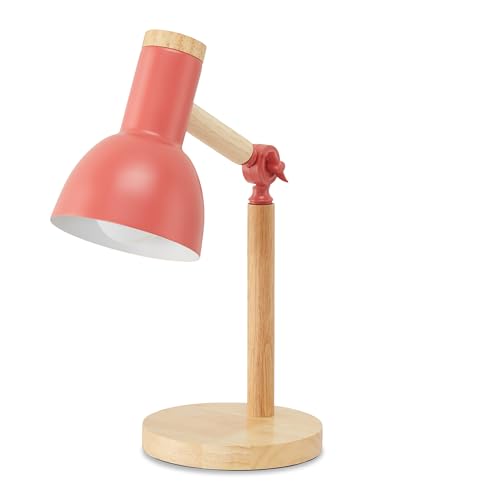 KHG Tischleuchte, 1-flammig rot, verstellbar, aus Bambus & rotem Metall, modernes Design, Höhe 42 cm, perfekt für den Schreibtisch, ideal für Büro & Homeoffice, E27-Fassung von KHG