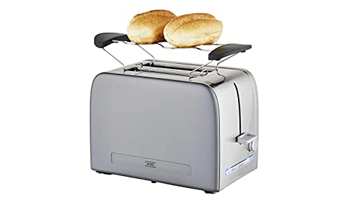 KHG Toaster TO-1050 GE | Toaster 2 Scheiben, Grau, 1050 W | mit Brötchenaufsatz, 6 Röstgradstufen mit Bräunungsgradkontrolle, Krümelfach, Auftau- und Aufwärmfunktion von KHG