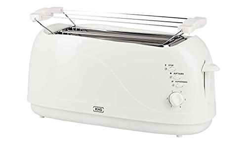 KHG Toaster TO-1300VSW | Toaster Langschlitz 4 Scheiben mit Brötchenaufsatz | 6 Bräunungsstufen mit Bräunungskontrolle, Krümelfach | 1300 Watt Leistung | Außengehäuse - Weiß, Klassisch, Retro von KHG