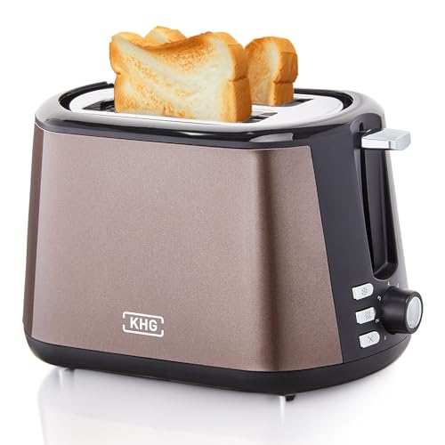 KHG Toaster TO-806(MMS) | Toaster 2 Scheiben Braun 850 W | mit Brötchenaufsatz, 7 Röstgradstufen mit Bräunungsgradkontrolle, Krümelfach, Auftau- und Aufwärmfunktion von KHG