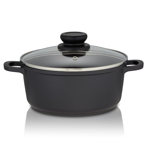 KHG Topf Kochtopf 20 cm Induktion Antihaftbeschichtung 2 Liter | Schwarz Aluminium mit Glasdeckel | Stabile Griffe aus einem Guss | für alle Herdarten geeignet KHG Topf Kochtopf 20 cm Induktion Antihaftbeschichtung 2 Liter | Schwarz Aluminium mit Glasdeckel | Stabile Griffe aus einem Guss | für alle Herdarten geeignet von KHG