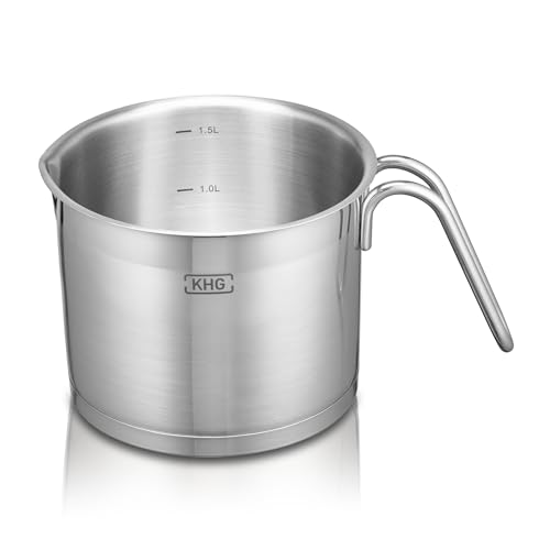 KHG Topf Kochtopf Milchtopf 14 cm Induktion, Edelstahl unbeschichtet | 11,5 cm hoher Rand, 1,5 Liter Volumen | spülmaschinengeeignet, für alle Herdarten geeignet von KHG