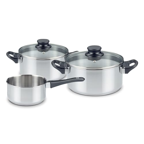 KHG Topfset 3-teilig Edelstahl Induktion, Kochtopf 16 cm, 20 cm mit Glasdeckel, Kasserolle 14 cm - Töpfe mit Innenskala für alle Herdarten geeignet, Spülmaschinengeeignet KHG Topfset 3-teilig Edelstahl Induktion, Kochtopf 16 cm, 20 cm mit Glasdeckel, Kasserolle 14 cm - Töpfe mit Innenskala für alle Herdarten geeignet, Spülmaschinengeeignet von KHG