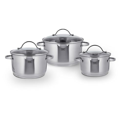KHG Topfset 3 teilig Induktionstöpfe Edelstahl Rostfrei - 16 cm 20 cm 24 cm mit Ausguss Innenskalierung 3 Glasdeckel Kochgeschirr spülmaschinenfest KHG Topfset 3 teilig Induktionstöpfe Edelstahl Rostfrei - 16 cm 20 cm 24 cm mit Ausguss Innenskalierung 3 Glasdeckel Kochgeschirr spülmaschinenfest von KHG