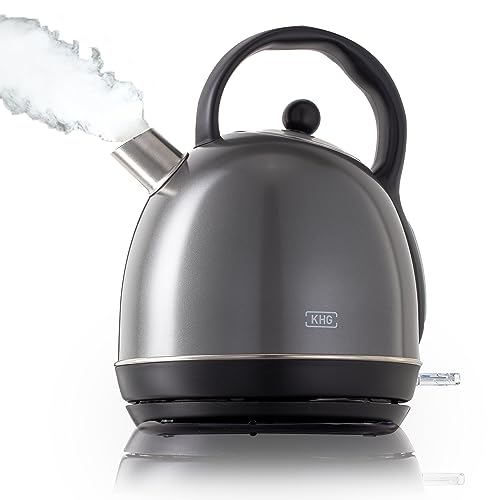 KHG Wasserkocher WK-1711 (DG) Dunkelgrau Anthrazit, Kessel-Kocher 1,7 Liter, 360° Sockel, herausnehmbarer Kalkfilter, Kontrollleuchte am Schalter, Wasserstandsanzeige, automatische Abschaltung von KHG
