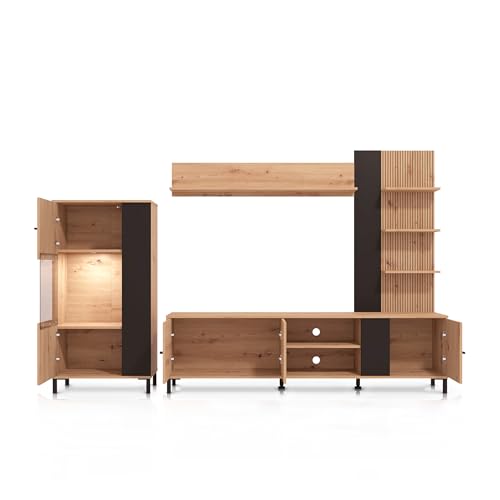 KHG Wohnwand Dekorfolie in Riffeloptik Asteiche Schwarz Hängeregal Vitrine Wandboard Lowboard Holzwerkstoff moderner Skandilook KHG Wohnwand Dekorfolie in Riffeloptik Asteiche Schwarz Hängeregal Vitrine Wandboard Lowboard Holzwerkstoff moderner Skandilook von KHG