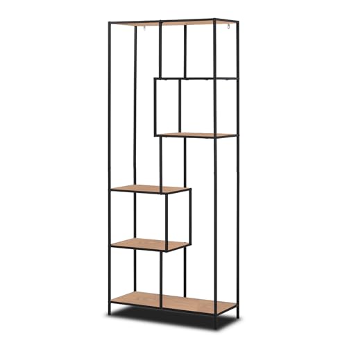 KHG asymmetrisches Regal, modernes Wandregal im Industrial Style, Standregal mit Metallgestell, Größe:77 x 185 x 35 cm, Holzwerkstoff foliert in Wildeiche, Korpus aus Metall pulverbeschichtet … von KHG