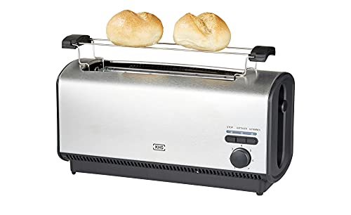 KHG Toaster TO-1200VS | Langschlitztoaster 4 Scheiben Edelstahl matt 1200 W | mit Brötchenaufsatz, 7 Bräunungsstufen mit Bräunungskontrolle, Krümelfach, Auftau- und Aufwärmfunktion von KHG