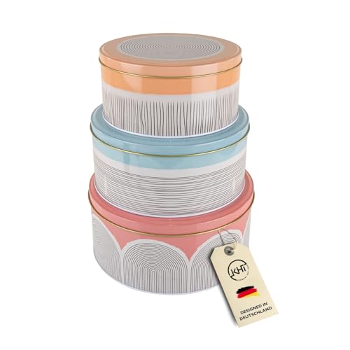 KHI GERMANY EST. 1998 Design Blechdosen 3er Set für Gebäck Aufbewahrung Boho-Style Kecksdose Gebäckdose Kosmetik Hygie (Boho) von KHI GERMANY EST. 1998