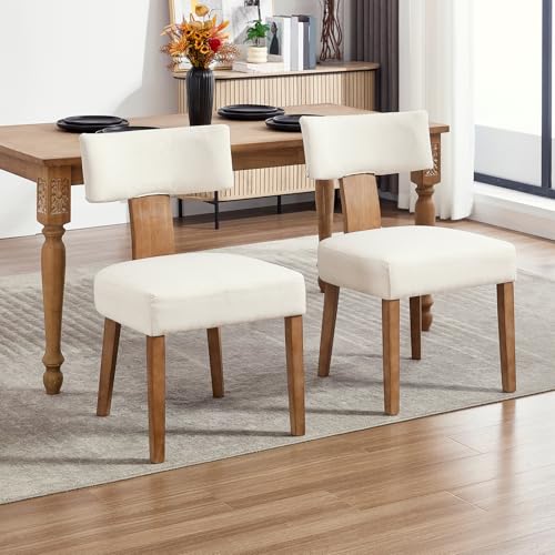 KHISCHMO 2er Set Esszimmerstühle Leinen Gepolsterter Sitzstühle aus Holz für Wohnzimmer Schlafzimmer Seitenstühle Polsterstuhl Küchenstühle Ohne Armlehne, Beige von KHISCHMO