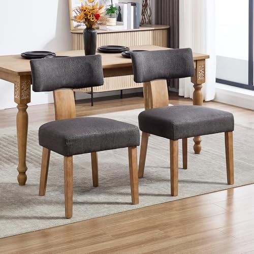 KHISCHMO 2er Set Esszimmerstühle Leinen Gepolsterter Sitzstühle aus Holz für Wohnzimmer Schlafzimmer Seitenstühle Polsterstuhl Küchenstühle Ohne Armlehne, Gray von KHISCHMO