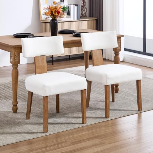 KHISCHMO 2er Set Esszimmerstühle Leinen Gepolsterter Sitzstühle aus Holz für Wohnzimmer Schlafzimmer Seitenstühle Polsterstuhl Küchenstühle Ohne Armlehne, Weiß von KHISCHMO