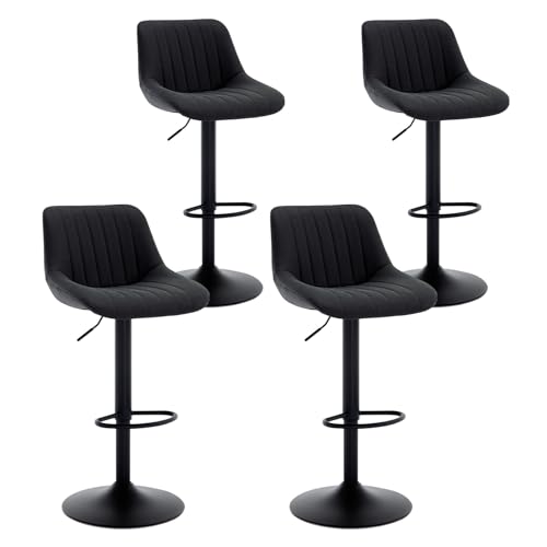 KHISCHMO Barhocker 4er Set mit PU-Leder Barstuhl Höhenverstellbar Drehbar Tresenhocker mit Rückenlehne Bistrohocker mit Fußstütze Tresenhocker für Küche Theke, Schwarz von KHISCHMO