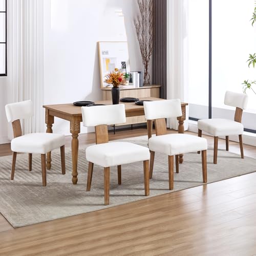 KHISCHMO 4er Set Esszimmerstühle Leinen Gepolsterter Sitzstühle aus Holz für Wohnzimmer Schlafzimmer Seitenstühle Polsterstuhl Küchenstühle Ohne Armlehne, Weiß von KHISCHMO