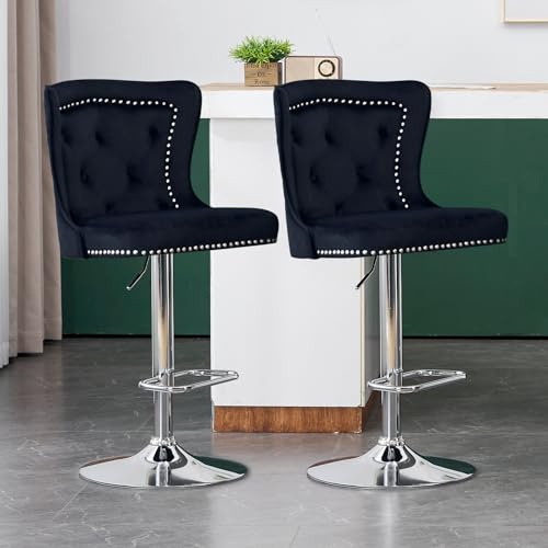 KHISCHMO Barhocker 2er Set Samt Moderne Küchenhocker höhenverstellbare Tresenhocker mit Löwenring-Zuggriff Gepolsterte Barstühle 360° drehbar für Küche Theke, Schwaz KHISCHMO Barhocker 2er Set Samt Moderne Küchenhocker höhenverstellbare Tresenhocker mit Löwenring-Zuggriff Gepolsterte Barstühle 360° drehbar für Küche Theke, Schwaz von KHISCHMO