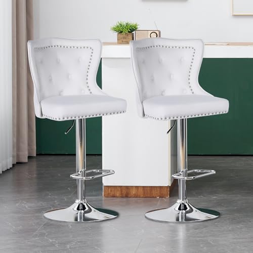 KHISCHMO Barhocker 2er Set Samt Moderne Küchenhocker höhenverstellbare Tresenhocker mit Löwenring-Zuggriff Gepolsterte Barstühle 360° drehbar für Küche Theke, Weiß KHISCHMO Barhocker 2er Set Samt Moderne Küchenhocker höhenverstellbare Tresenhocker mit Löwenring-Zuggriff Gepolsterte Barstühle 360° drehbar für Küche Theke, Weiß von KHISCHMO