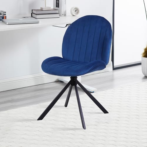 KHISCHMO Schreibtischstuhl Bürostuhl aus Samt Ergonomischer Drehstuhl mit Mittlerer Rückenlehn Schneidersitz Sessel ohne Rollen für Büros und Schlafzimmer, Blau von KHISCHMO
