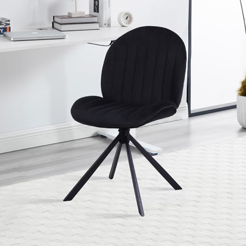KHISCHMO Schreibtischstuhl Bürostuhl aus Samt Ergonomischer Drehstuhl mit Mittlerer Rückenlehn Schneidersitz Sessel ohne Rollen für Büros und Schlafzimmer, Schwarz von KHISCHMO