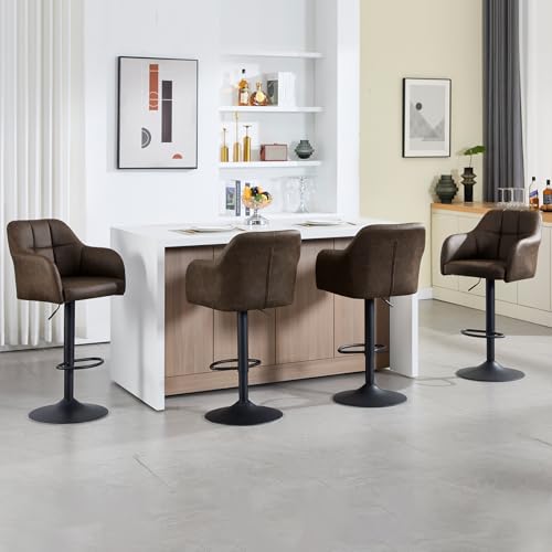 KHISCHMO Moderner Leder Barhocker 4er Set höhenverstellbar Barstuhl Gepolsterte Küchenhocker mit Armlehnen Metallgestell Esshocker Fußstütze Stilvolle Thekenhocker für Kücheninsel Esszimmer, Braun KHISCHMO Moderner Leder Barhocker 4er Set höhenverstellbar Barstuhl Gepolsterte Küchenhocker mit Armlehnen Metallgestell Esshocker Fußstütze Stilvolle Thekenhocker für Kücheninsel Esszimmer, Braun von KHISCHMO