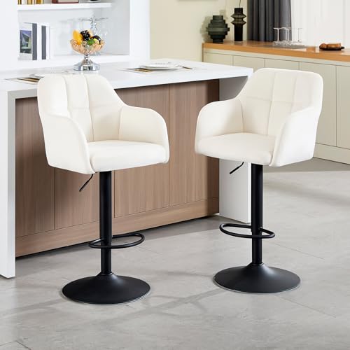 KHISCHMO Moderner Samt Barhocker 2er Set höhenverstellbar Barstuhl Gepolsterte Küchenhocker mit Armlehnen Metallgestell Esshocker Fußstütze Stilvolle Thekenhocker für Kücheninsel Esszimmer, Weiß KHISCHMO Moderner Samt Barhocker 2er Set höhenverstellbar Barstuhl Gepolsterte Küchenhocker mit Armlehnen Metallgestell Esshocker Fußstütze Stilvolle Thekenhocker für Kücheninsel Esszimmer, Weiß von KHISCHMO