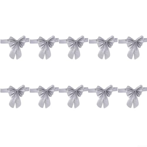 10 Stück elastische Stuhlhussenbänder für Hochzeit und Event Dekor mit Schleife (silberfarben) von KHIronHive