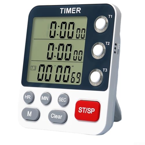 3 Kanäle Küchentimer mit magnetischer Rückseite, drehbares und Aufhängeloch, großes Display, Positiv und Countdown bis zu 99 Stunden, Speicherabruffunktion von KHIronHive