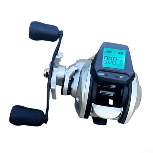 Baitcasting Digitale Angelrolle mit wasserdichter Funktion, großem Display und verstellbarer Links- / Rechtshänder (links weiß) von KHIronHive
