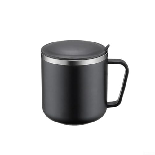 Campingbecher mit Isolierung 304 Edelstahl Kaffeetasse für heiße und kalte Getränke (elegantes Schwarz) von KHIronHive