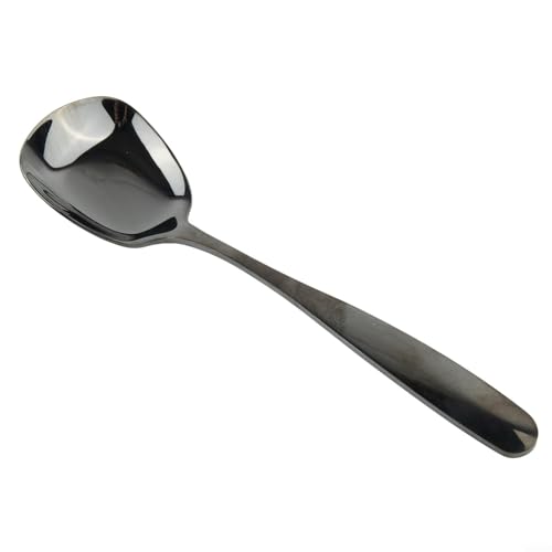 Edelstahllöffel mit quadratischem Kopf, für Suppe und Reis, große Servierutensilien (schwarz) von KHIronHive