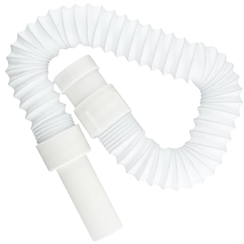 Flexibler Abflussrohr-Verbinder für Waschbecken, Dusche oder Küchenspüle, weißer Kunststoff mit integriertem Edelstahldraht für Stärke, einfache Installation von Hand festziehen von KHIronHive