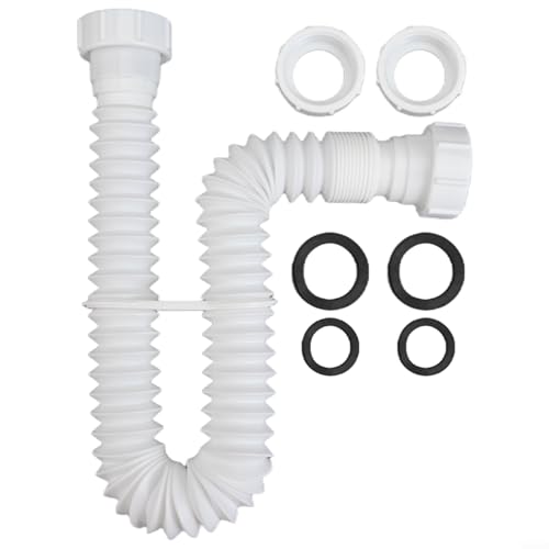 Flexibles Abflussrohr-Set mit Adaptern, erweiterbarer Wellschlauch, P-Falle für Küchenspüle, Badezimmer, Waschtisch und Salon-Waschbecken, Sanitärinstallation Flexibles Abflussrohr-Set mit Adaptern, erweiterbarer Wellschlauch, P-Falle für Küchenspüle, Badezimmer, Waschtisch und Salon-Waschbecken, Sanitärinstallation von KHIronHive
