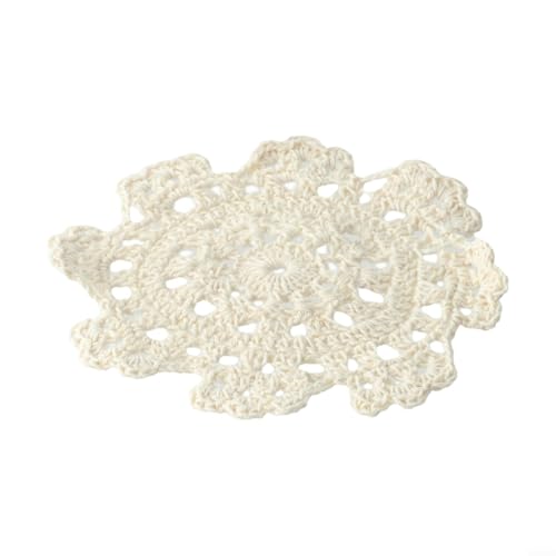 Handgefertigte Häkelspitze Baumwolle Tischdecke Platzsets Dekorative Deckchen Abdeckung Pad für Esstisch Café Küche Restaurant Retro Beige Waschbar Rund (1) von KHIronHive
